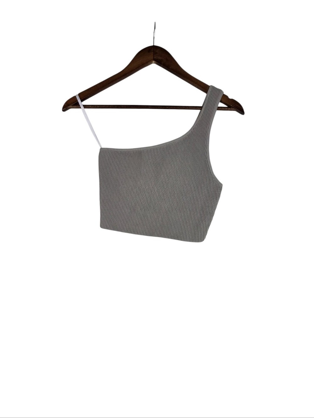 Aritzia Babaton Sculpt Knit Seven Ribbed One Shoulder Top Opal Gray Size Medium